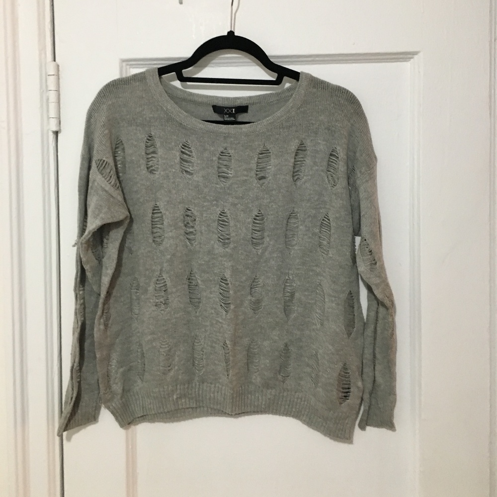 Gray ripped light weight summer sweater
